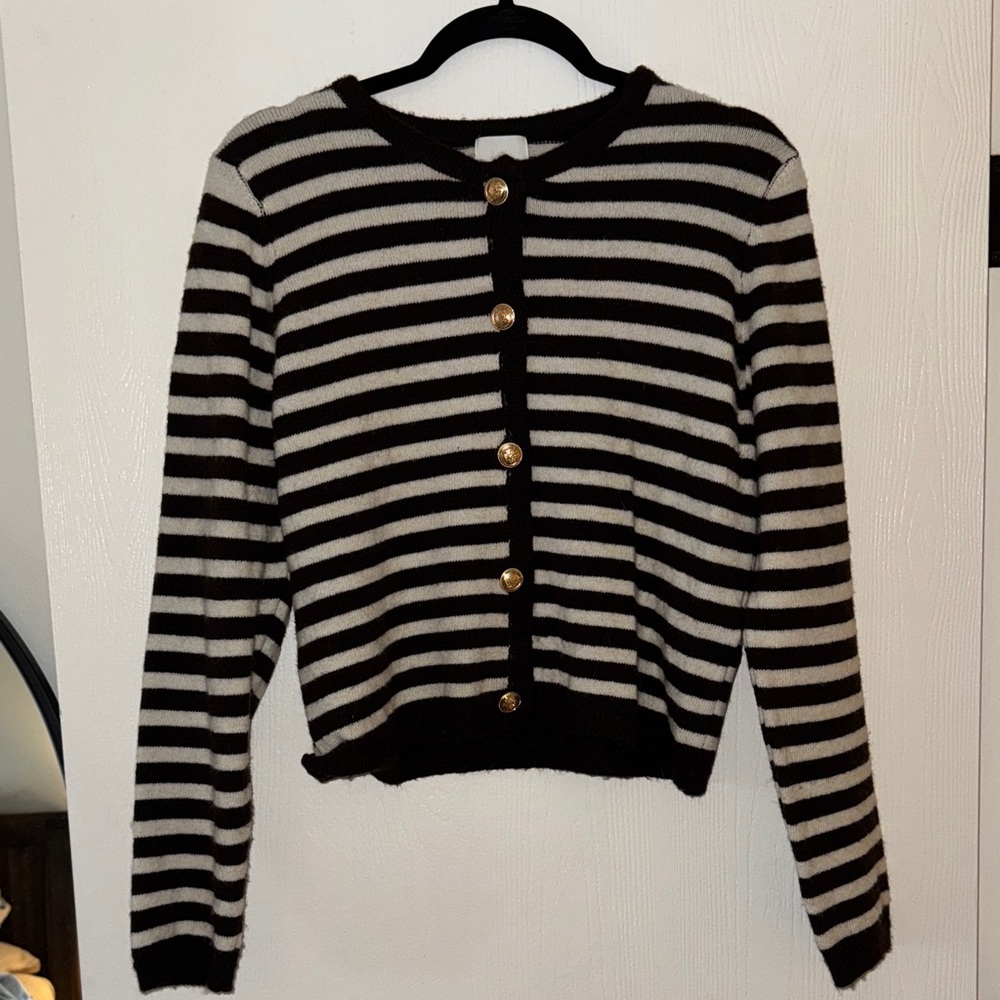 Striped brown and white Button-Up Sweater